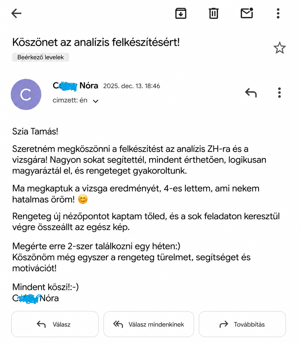 Valódi egyetemi visszajelzés 4-es analízis vizsgaeredményről